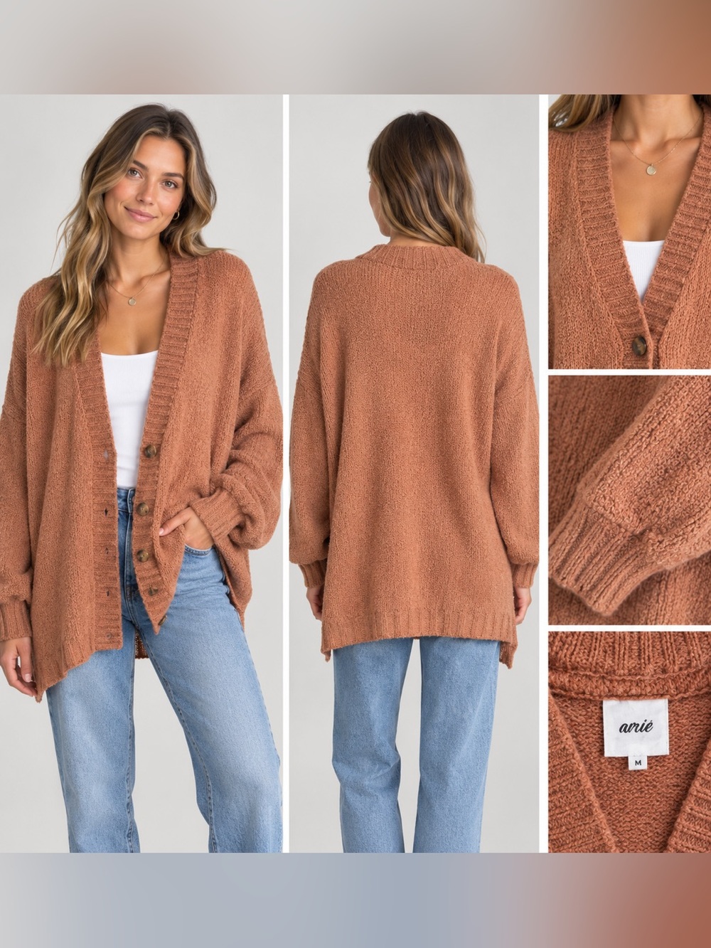 Cozy Button-Front Women's oversized Cardigan Sweater in Rust